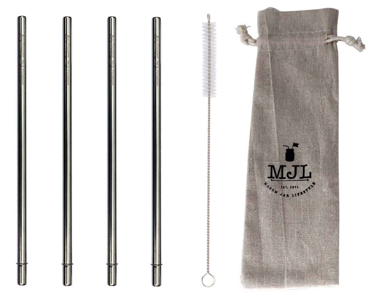 Long 9" Safer Rounded End Stainless Steel Straw for Quart Mason Jars