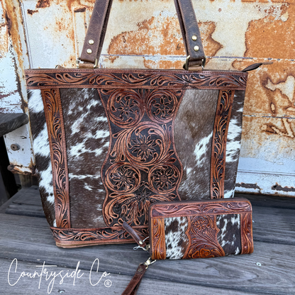 Lucille Cowhide Tooled Leather Wallet Wristlet