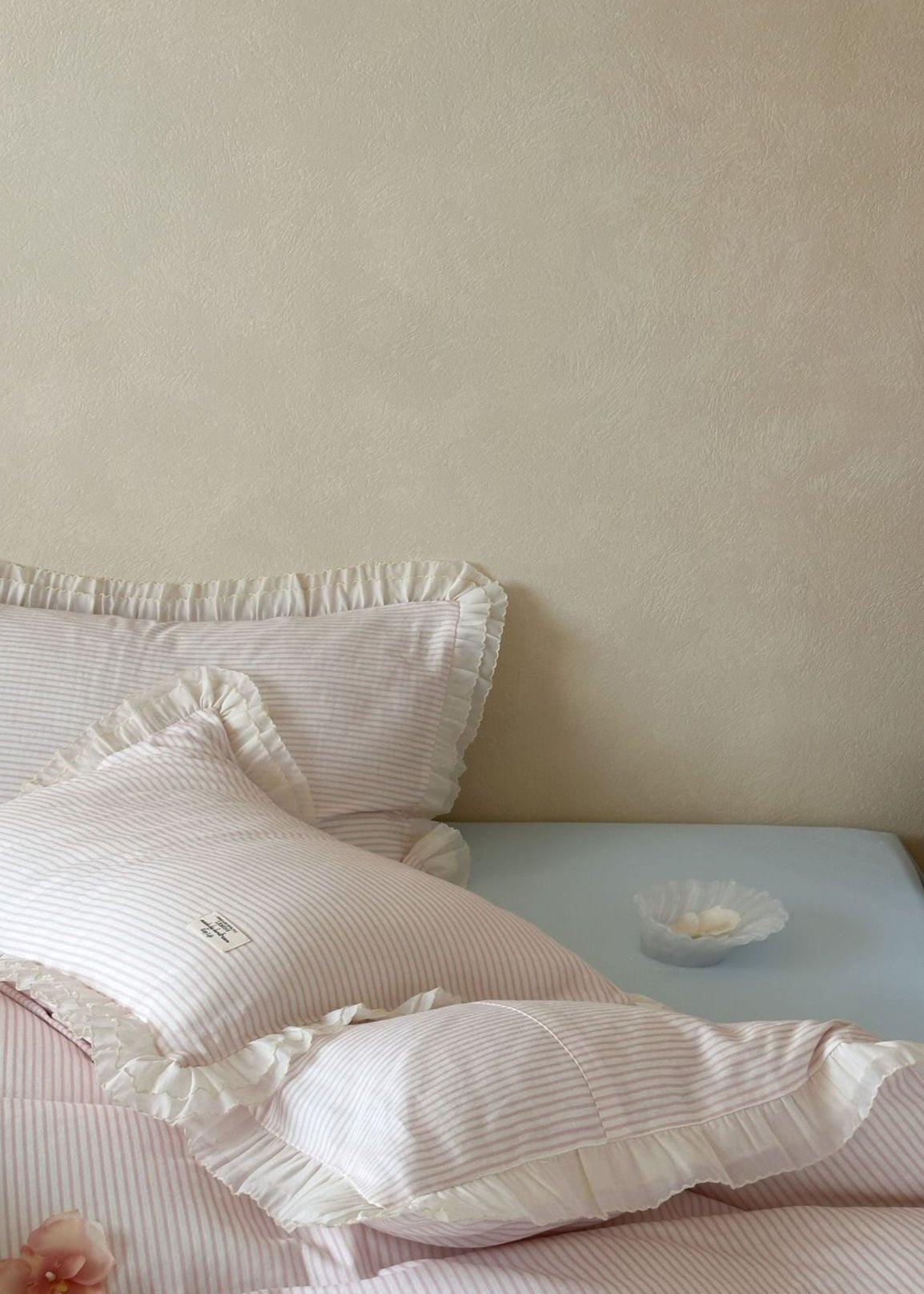 Mabel Lace Double Gauze Striped Bedding Set / Pink