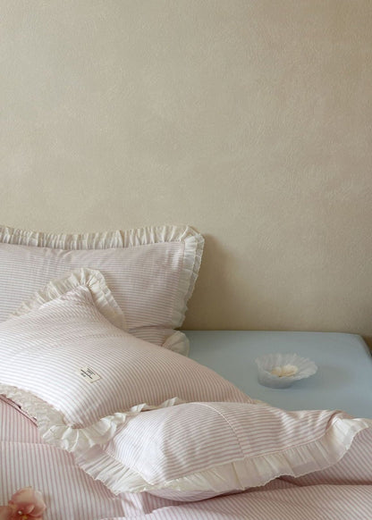 Mabel Lace Double Gauze Striped Bedding Set / Pink