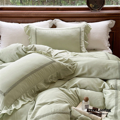 Madeleine Lace Double Gauze Ruffle Bedding Set / Green