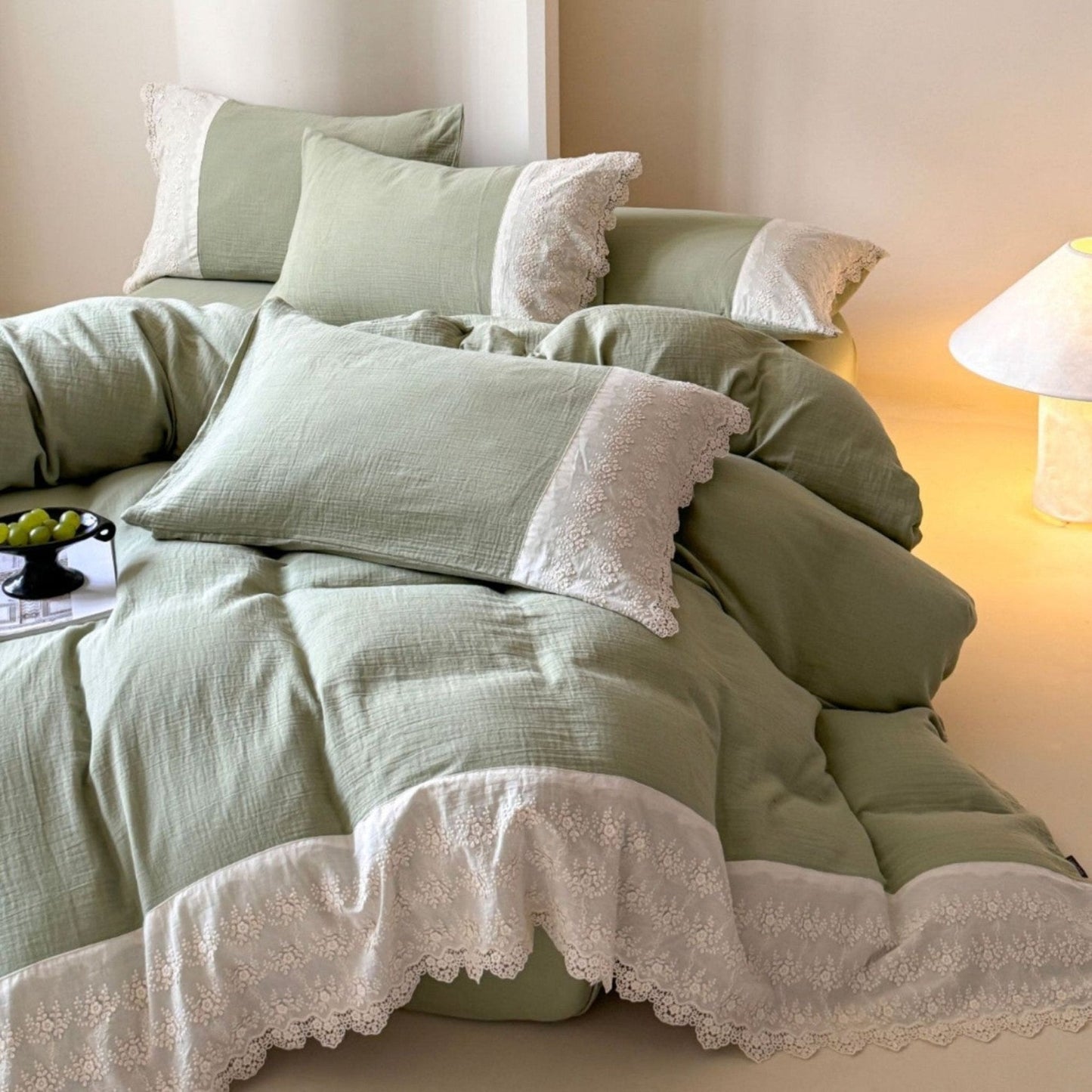 Margaux Lace Double Gauze Bedding Set / Beige Brown