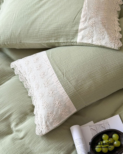 Margaux Lace Double Gauze Bedding Set / Chocolate Brown