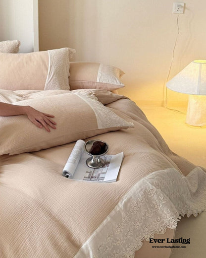 Margaux Lace Double Gauze Bedding Set / Chocolate Brown
