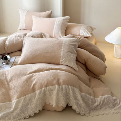 Margaux Lace Double Gauze Bedding Set / Chocolate Brown