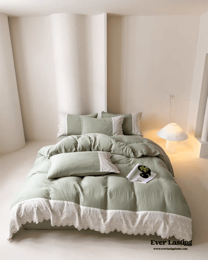 Margaux Lace Double Gauze Bedding Set / Sage Green