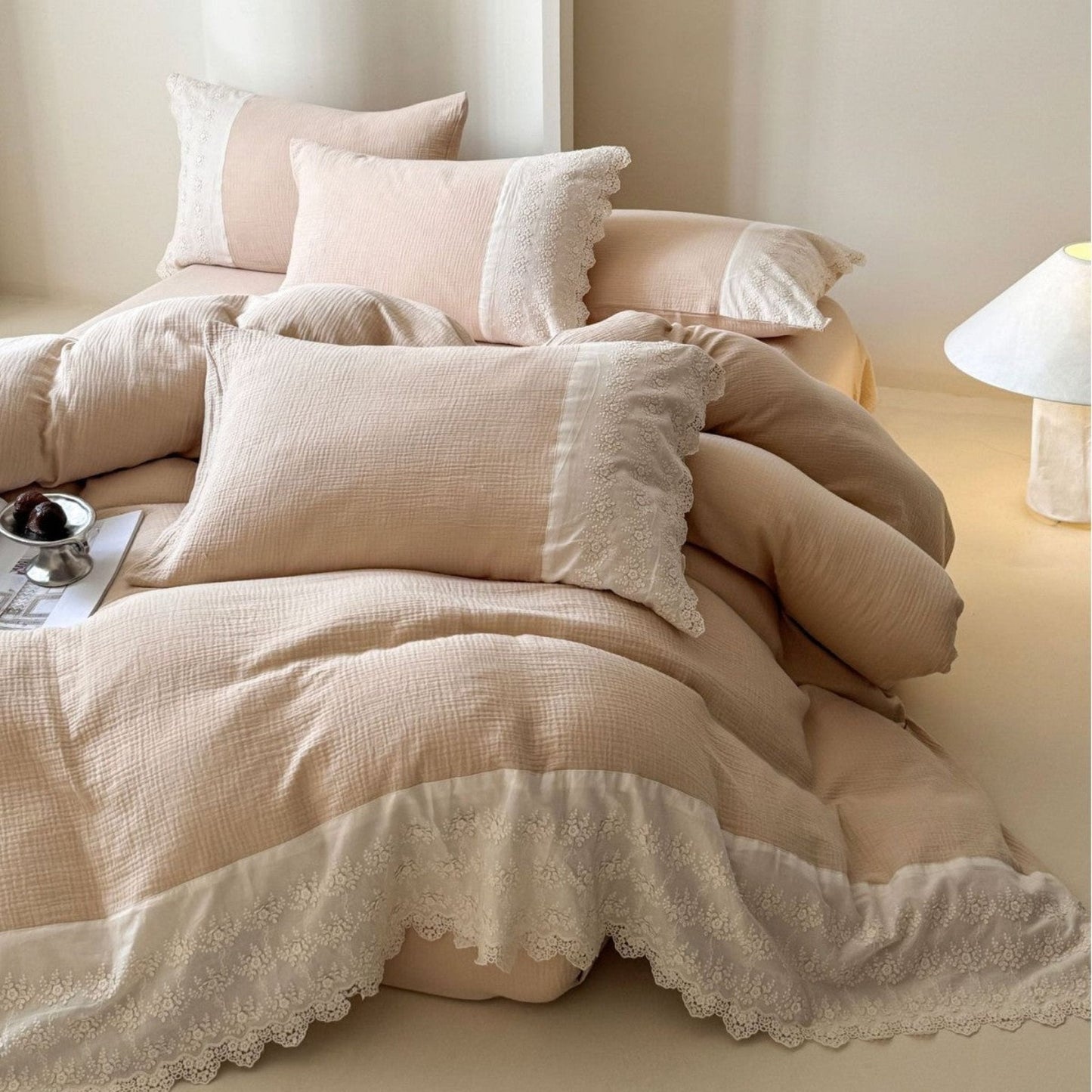 Margaux Lace Double Gauze Bedding Set / Sage Green
