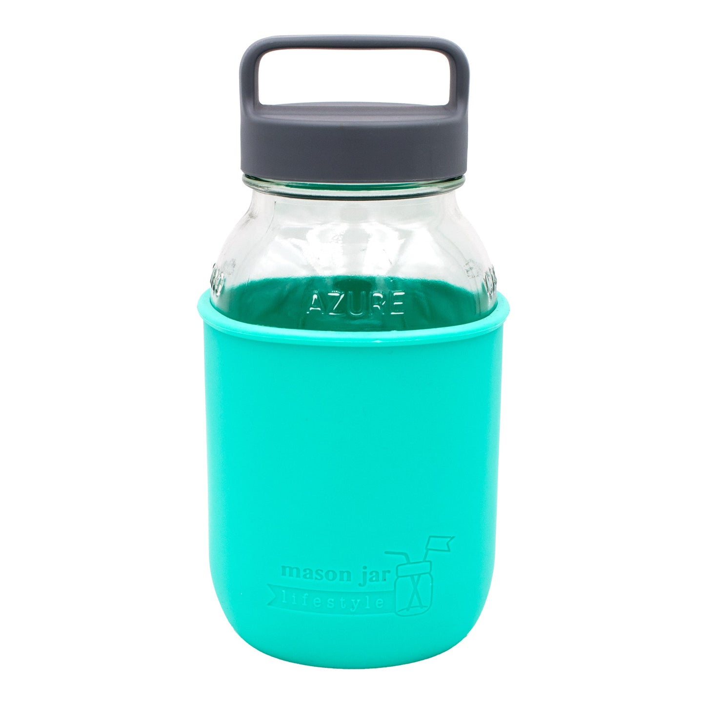 Mason Jar Lifestyle 32oz Quart Glass Water Bottle with Silicone Sleeve & Carry Handle