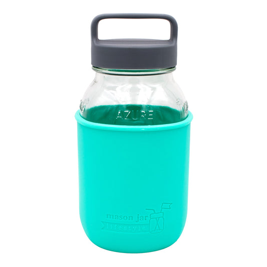 Mason Jar Lifestyle 32oz Quart Glass Water Bottle with Silicone Sleeve & Carry Handle