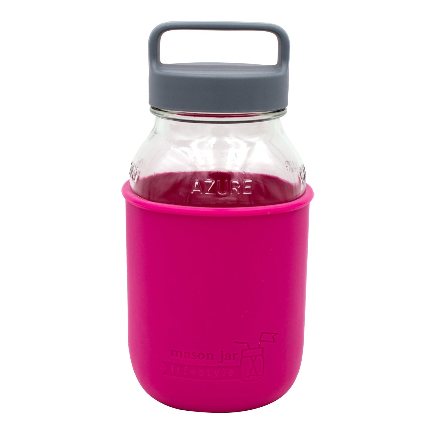 Mason Jar Lifestyle 32oz Quart Glass Water Bottle with Silicone Sleeve & Carry Handle