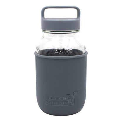Mason Jar Lifestyle 32oz Quart Glass Water Bottle with Silicone Sleeve & Carry Handle