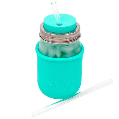 Medium 7 1/4" Glass Straws for Pint Mason Jars 4 Pack + Cleaner