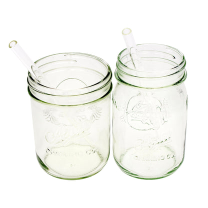 Medium 7 1/4" Glass Straws for Pint Mason Jars 4 Pack + Cleaner