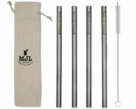 Long 9" Stainless Steel Boba Straws for Quart Mason Jars