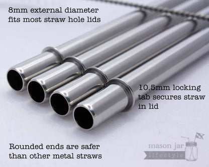 Medium 7 1/4" Safer Rounded End Stainless Steel Straw for Pint Mason Jars