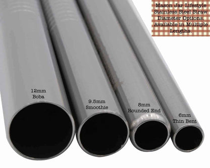 Medium 7 1/4" Stainless Steel Smoothie Straws for Pint Mason Jars