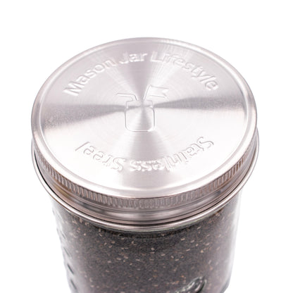 Stainless Steel Storage Lids with Leak-Proof Silicone Liners for Mason Jars 5 Pack