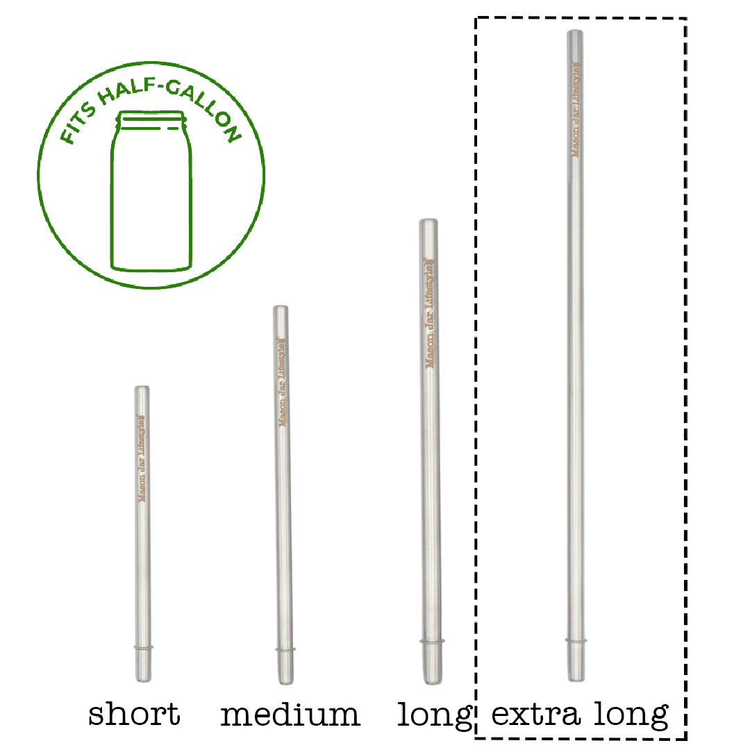 Extra Long 11 3/4" Safer Rounded End Stainless Steel Straws for Half Gallon Mason Jars 4 Pack