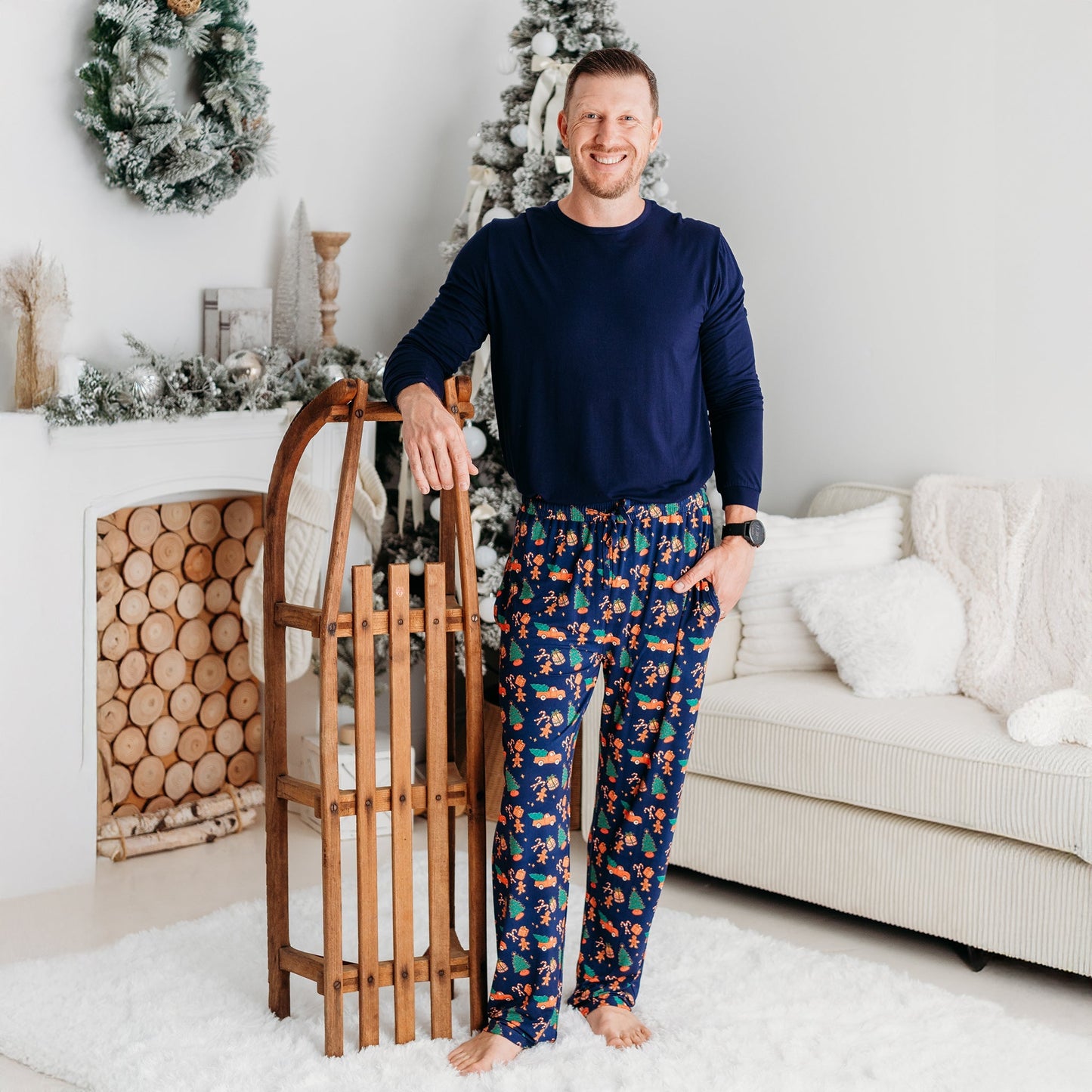 Men’s Christmas Pajama Set – Cozy Bamboo PJs with Red Truck & Tree Print (2025 Limited Edition)