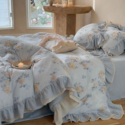 Millie Lace Ruffle Floral Bedding Set / Beige