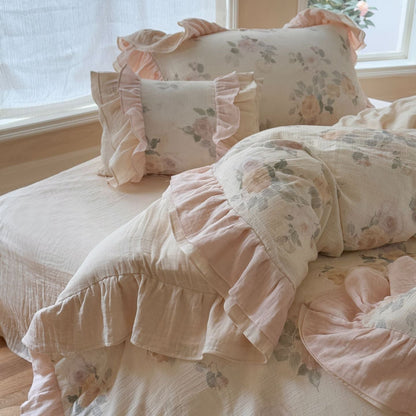Millie Lace Ruffle Floral Bedding Set / Beige