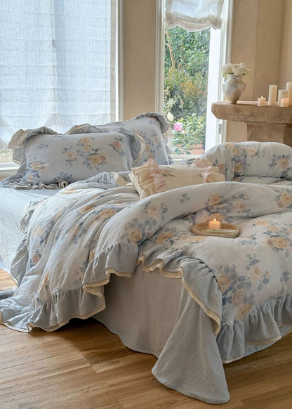 Millie Lace Ruffle Floral Bedding Set / Beige