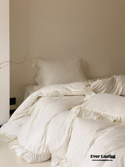 Mimi Ribbon Ruffle White Bedding Set