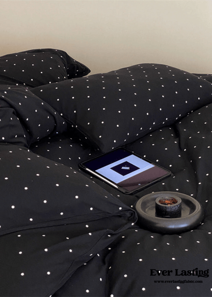 Mini Polka Dot Jersey Knit Bedding Set / Black + Pink