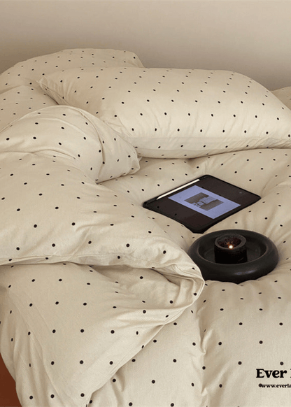 Mini Polka Dot Jersey Knit Bedding Set / Black + Pink