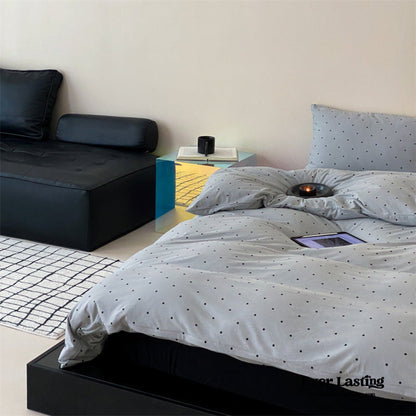 Mini Polka Dot Jersey Knit Bedding Set / Blue + Black