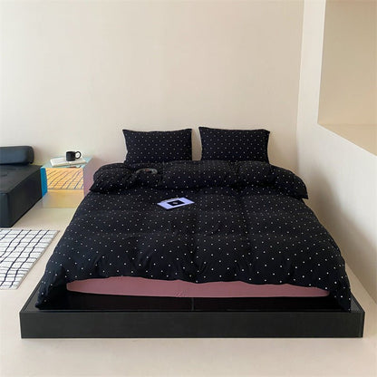 Mini Polka Dot Jersey Knit Bedding Set / Blue + Black