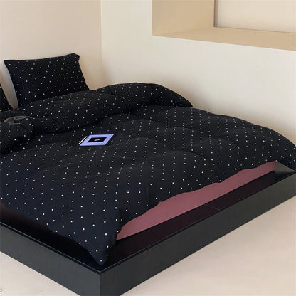 Mini Polka Dot Jersey Knit Bedding Set / Blue + Black