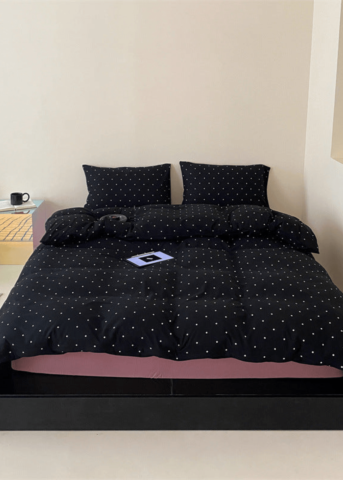 Mini Polka Dot Jersey Knit Bedding Set / Blue + Black