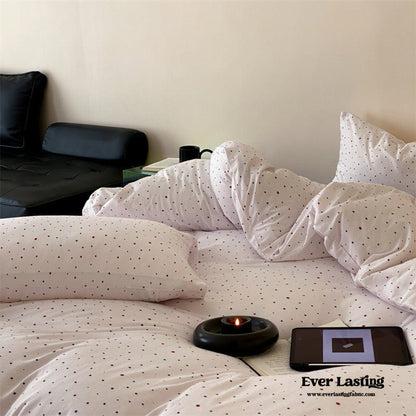 Mini Polka Dot Jersey Knit Bedding Set / White