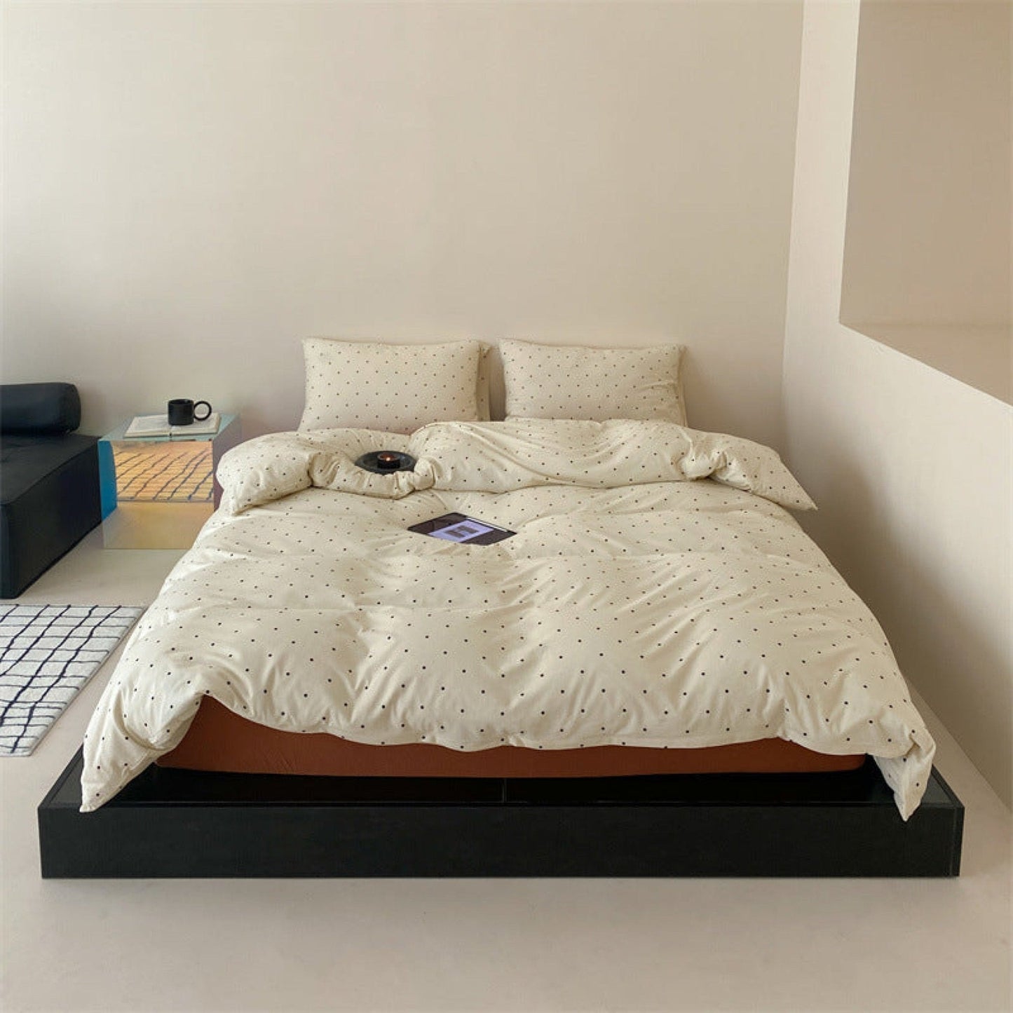 Mini Polka Dot Jersey Knit Bedding Set / White