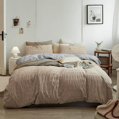 Minimal Bubble Textured Bedding Set / Beige