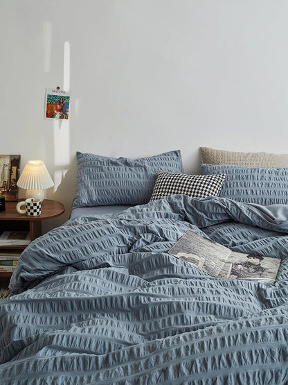 Minimal Bubble Textured Bedding Set / Beige