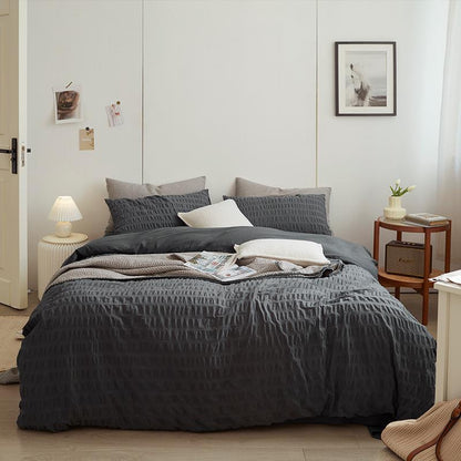 Minimal Bubble Textured Bedding Set / Beige