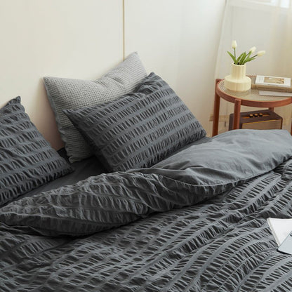 Minimal Bubble Textured Bedding Set / Beige