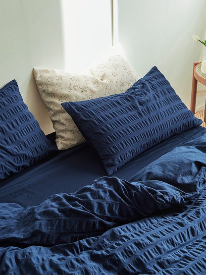 Minimal Bubble Textured Bedding Set / Blue