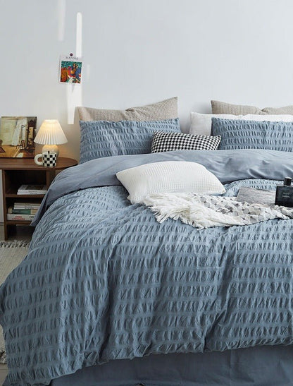 Minimal Bubble Textured Bedding Set / Blue