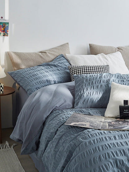 Minimal Bubble Textured Bedding Set / Blue