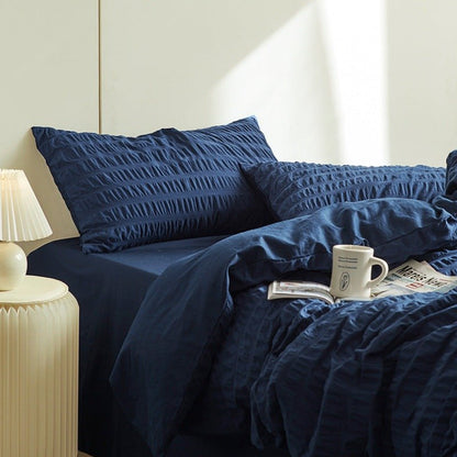 Minimal Bubble Textured Bedding Set / White