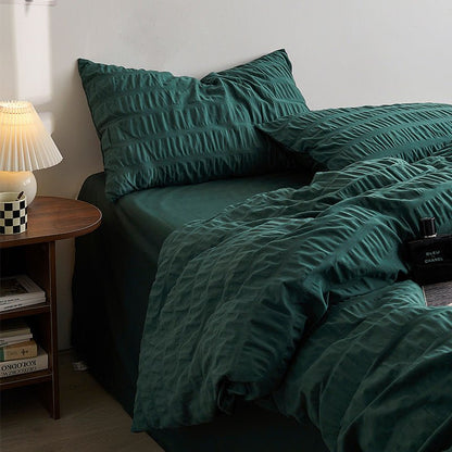 Minimal Bubble Textured Bedding Set / White