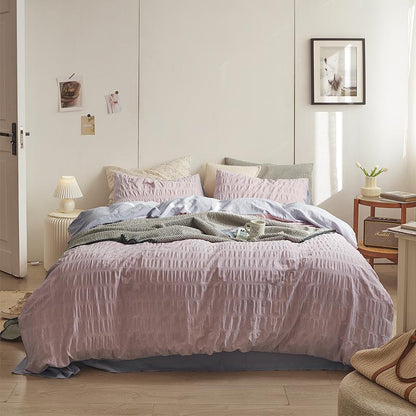 Minimal Bubble Textured Bedding Set / White