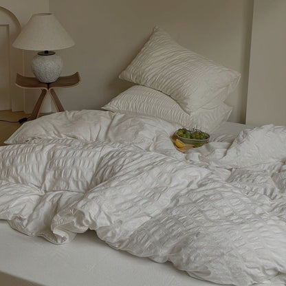 Minimal Bubble Textured Bedding Set / White