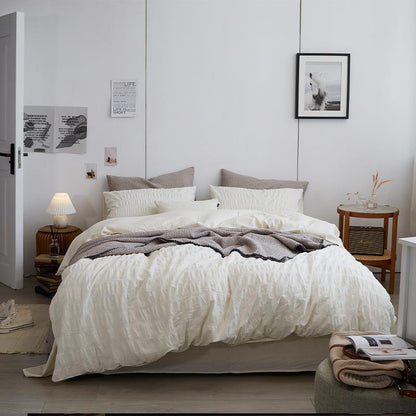 Minimal Bubble Textured Bedding Set / White