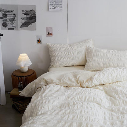 Minimal Bubble Textured Bedding Set / White