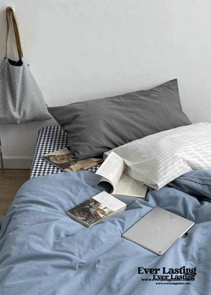 Minimal Mixed Gingham Bedding Set / Gray