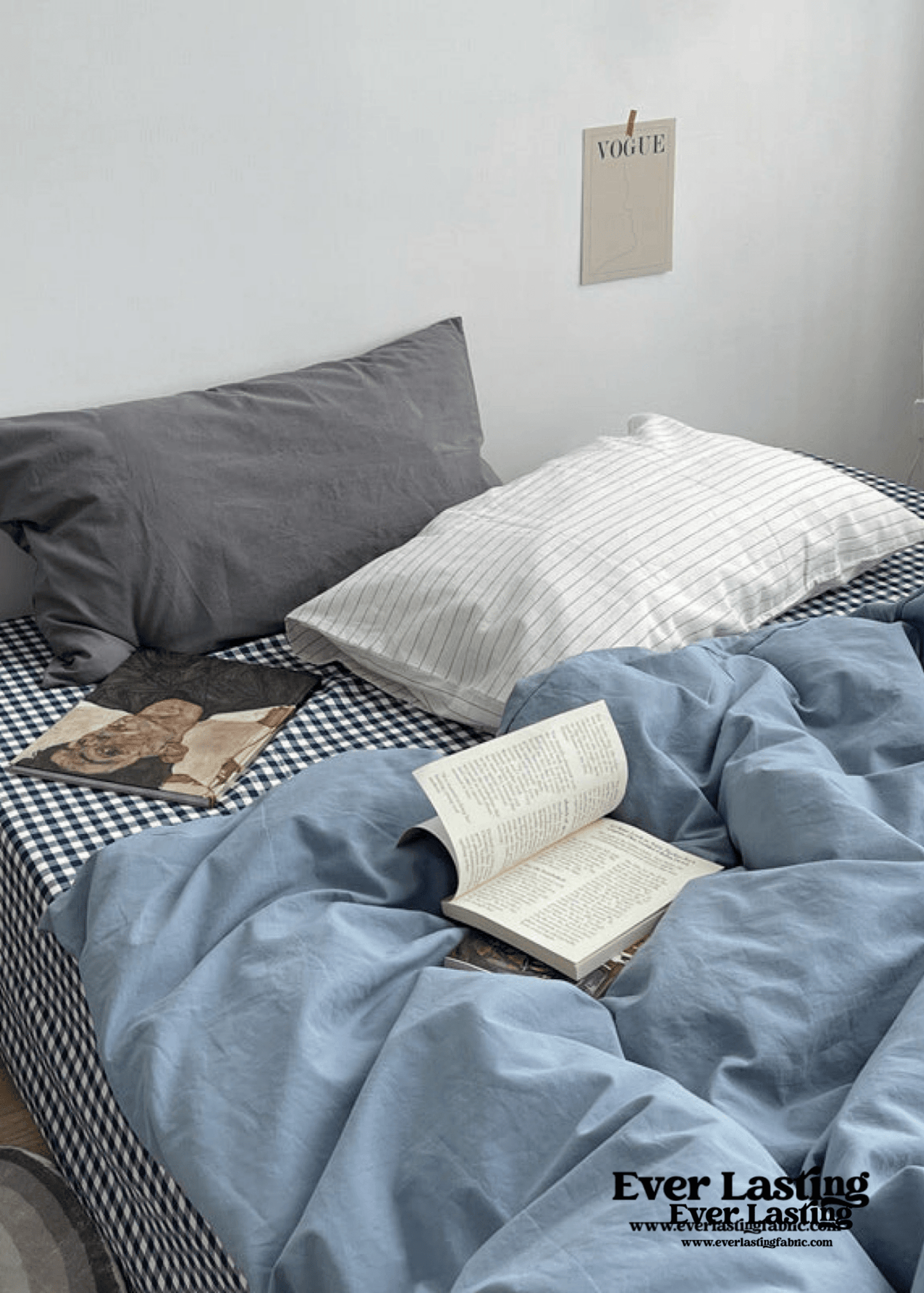 Minimal Mixed Gingham Bedding Set / Gray